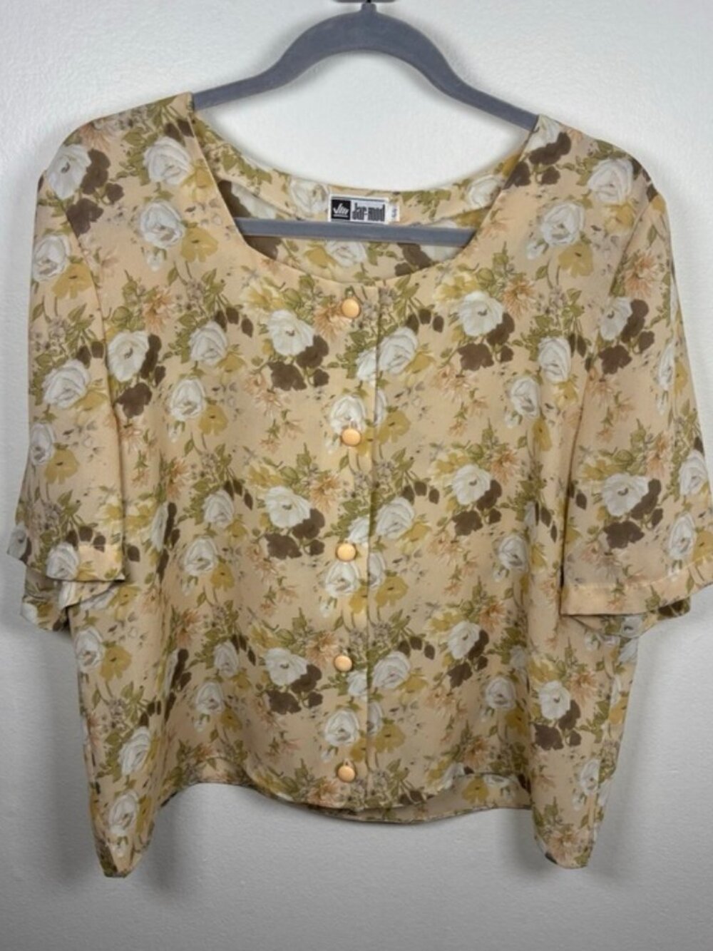Vintage Jar-Mod Brazil Floral Blouse 44 Earthy Boho Rose Print Boxy Top Large
